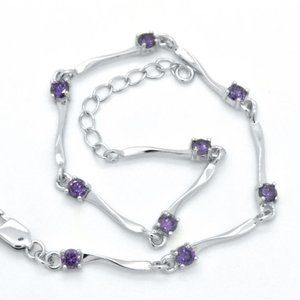 925 Silver Purple Amethyst Dainty Tennis Bracelet